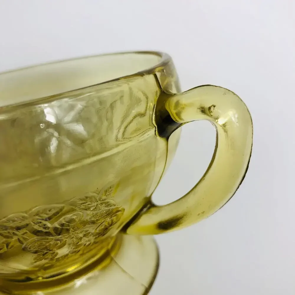 Amber Federal Glass Depression Glass Sharon Cabbage Rose Open Sugar Bowl READ